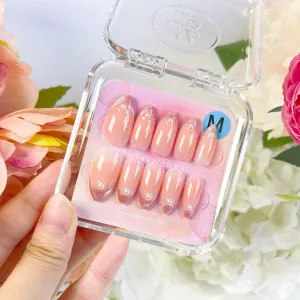 PO014 glitter cat eye french tip almond press on nails