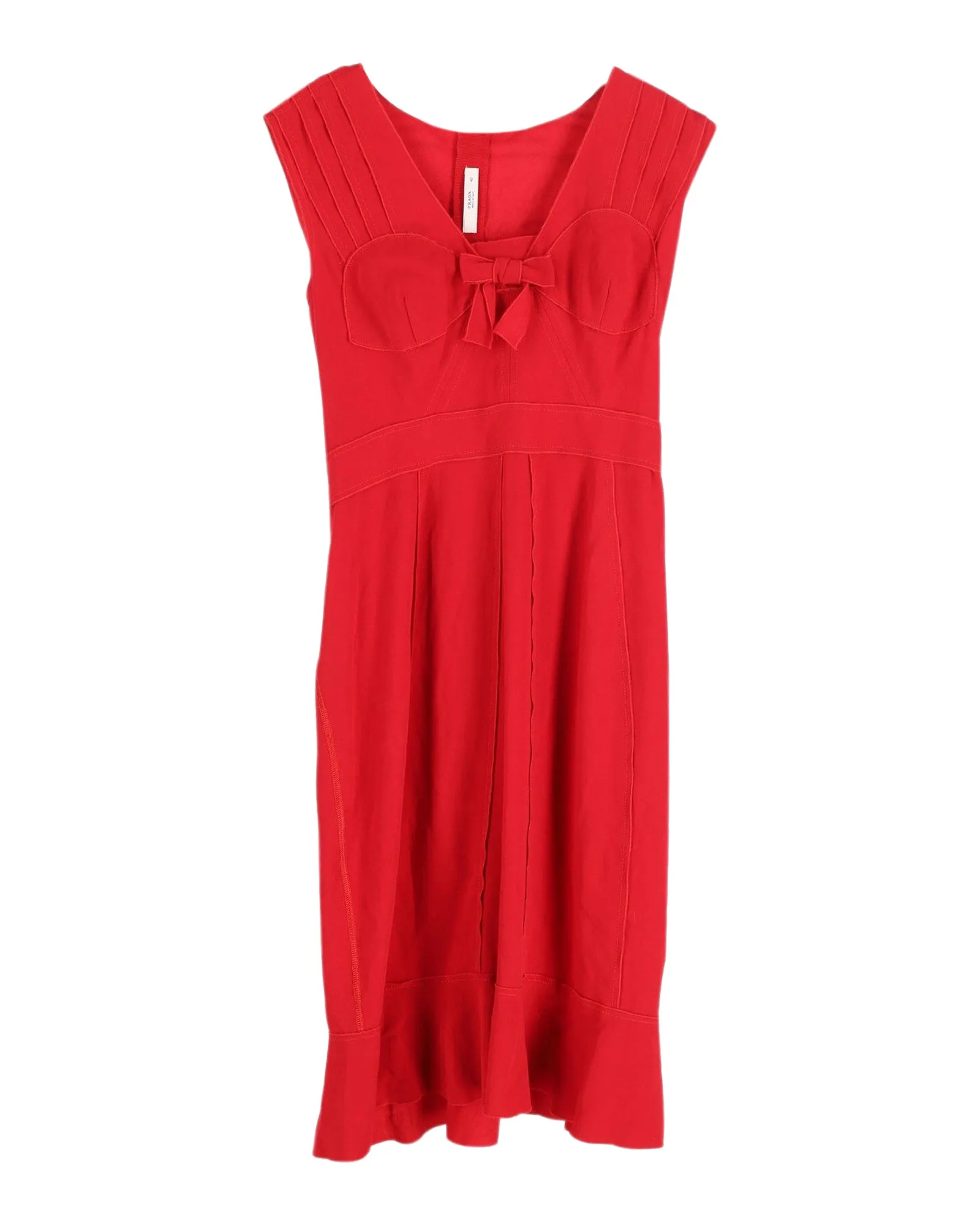 Prada Bow Detail V-neck Dress in Red Polyester