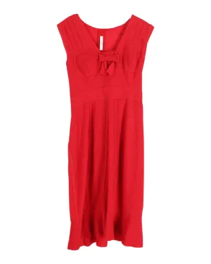 Prada Bow Detail V-neck Dress in Red Polyester
