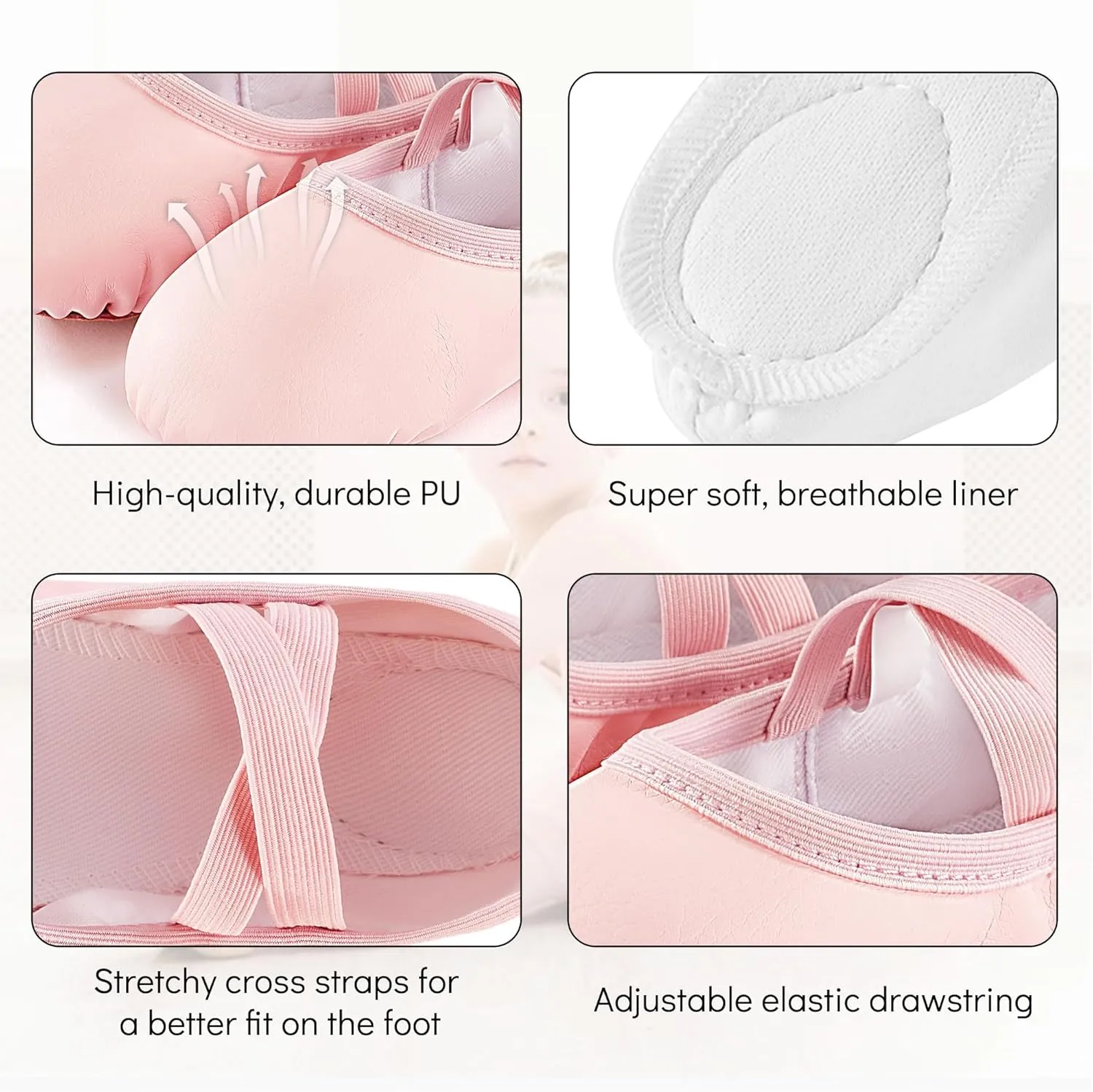 PU Ballet Shoes for Girls - Dance Practice Slippers for Girls, No-Tie Sole Yoga Shoes(Toddler/Little Kid/Big Kid)