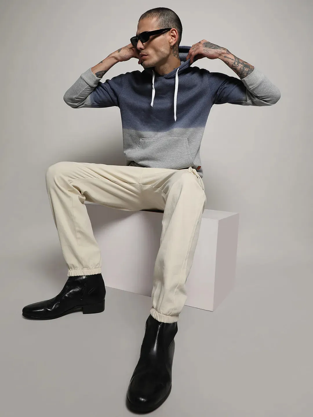 Pullover Ombre Sweatshirt With Ribbed Hem