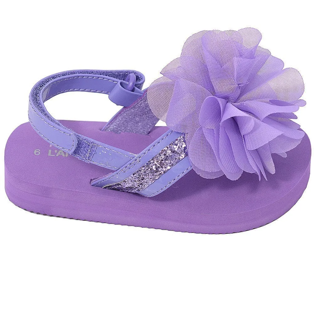 Purple Sequin Flower Flip Flop Sandals Toddler Girls 5-10
