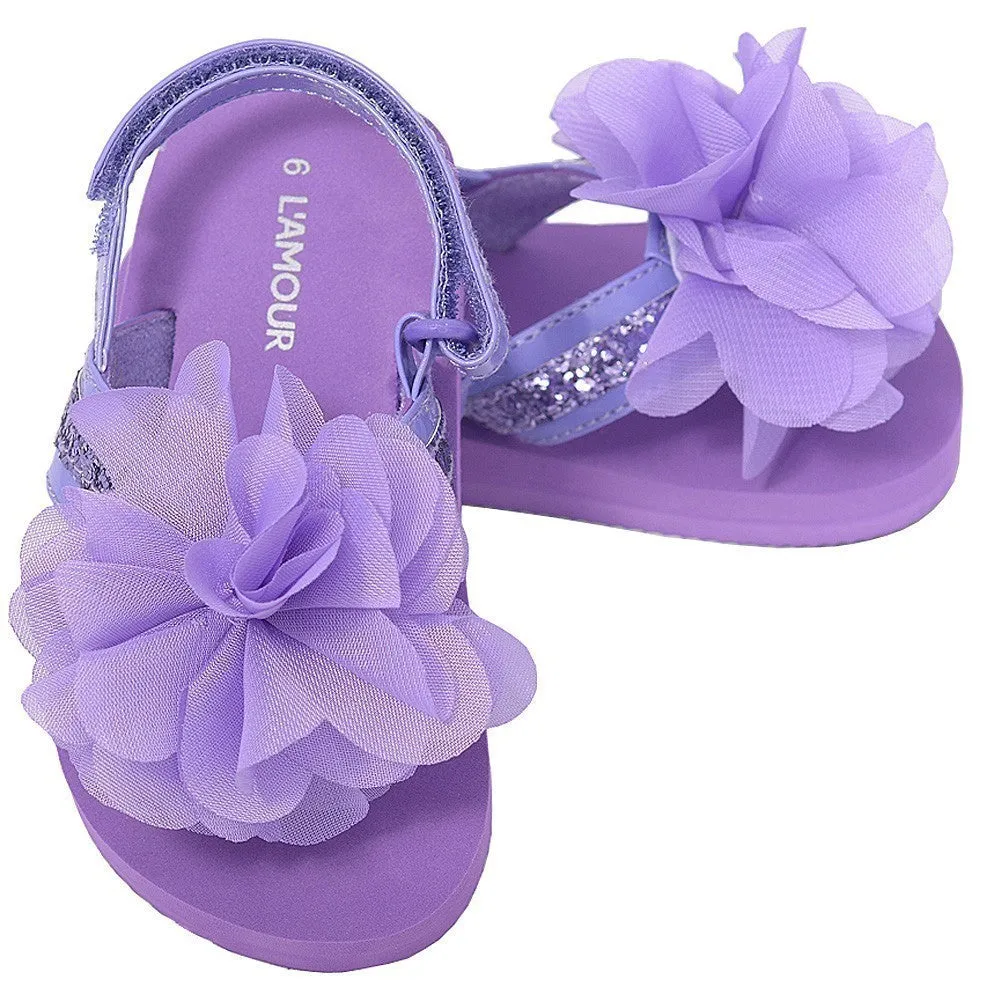Purple Sequin Flower Flip Flop Sandals Toddler Girls 5-10