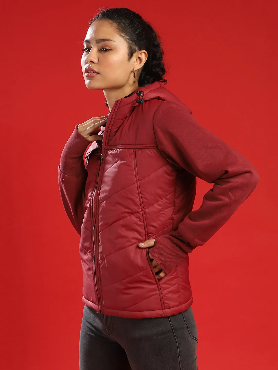 Quilted Jacket With Sweatshirt Sleeve