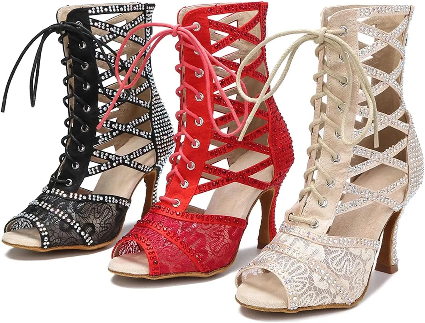 Red Wedding Dance Shoes - Ballroom Sandals for Salsa/Rumba (9CM/3.54")