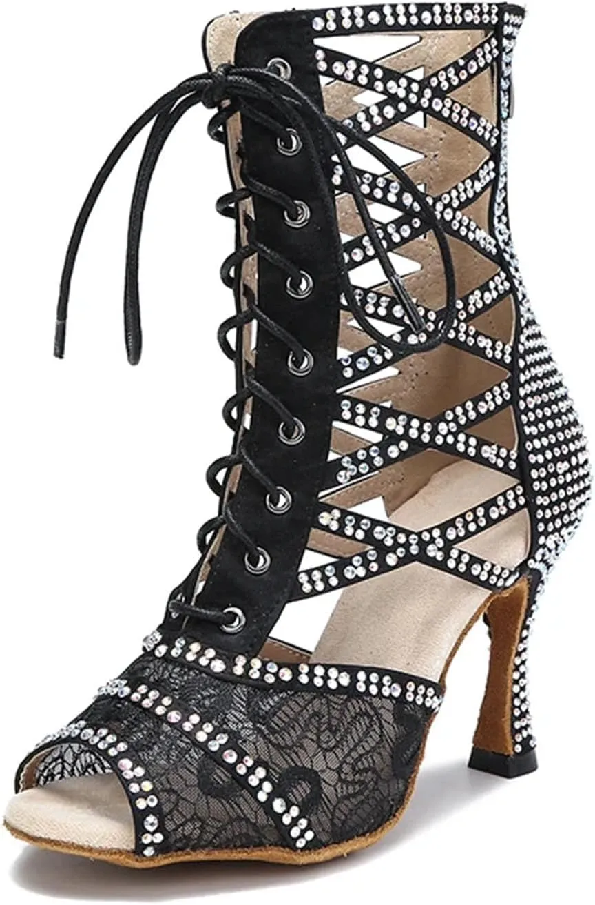 Red Wedding Dance Shoes - Ballroom Sandals for Salsa/Rumba (9CM/3.54")