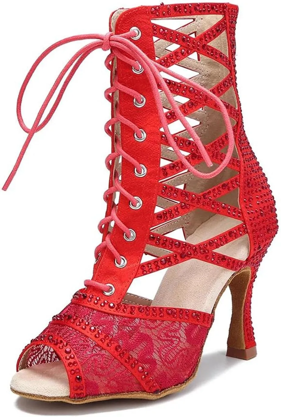 Red Wedding Dance Shoes - Ballroom Sandals for Salsa/Rumba (9CM/3.54")