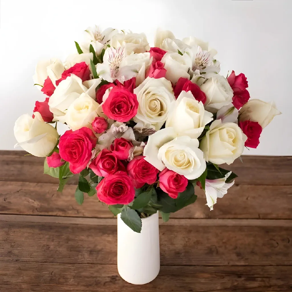Romantic Hot Pink and White Rose Bouquet