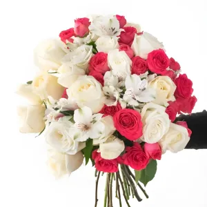 Romantic Hot Pink and White Rose Bouquet