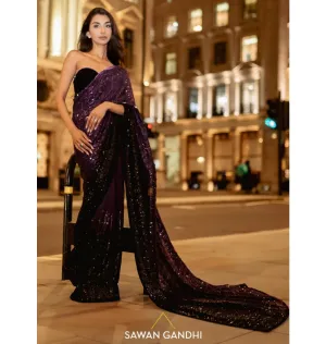 Royal Purple To Black Ombre Sari