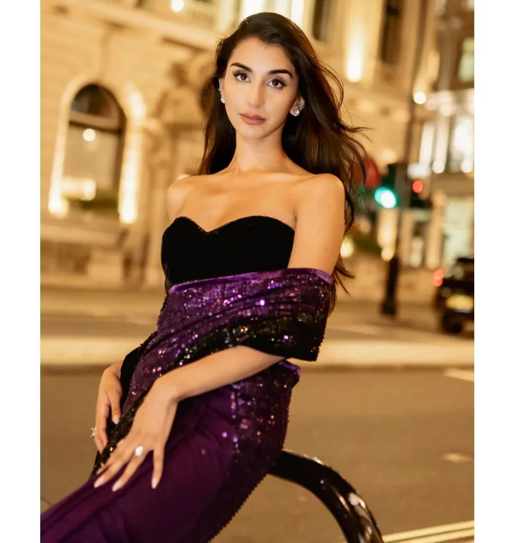 Royal Purple To Black Ombre Sari