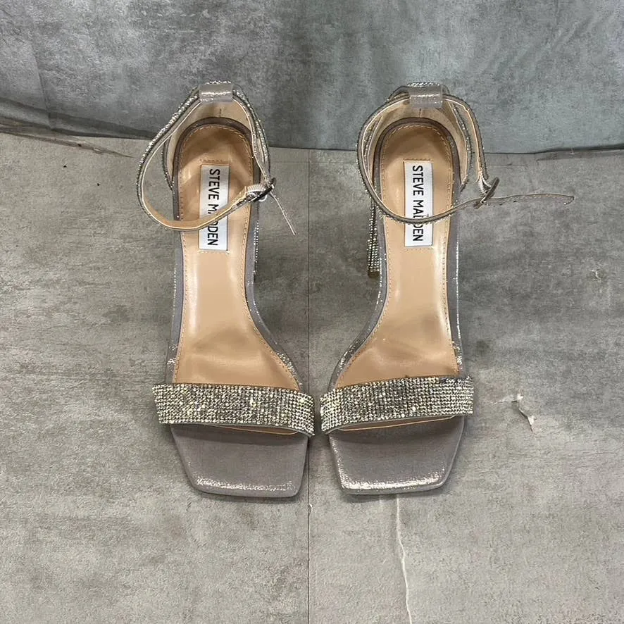 STEVE MADDEN Women's Silver Rhinestone Tiaa Square-Toe Two-Piece Sandals SZ 7