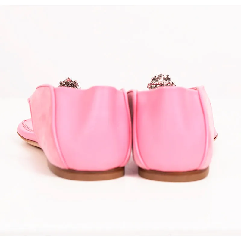 sz 37 NEW $795 ALEXANDER MCQUEEN Pink Suede KING & QUEEN SKULL Flats SANDALS NIB