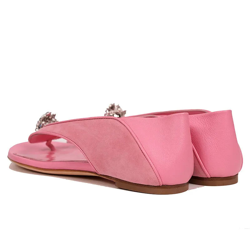 sz 37 NEW $795 ALEXANDER MCQUEEN Pink Suede KING & QUEEN SKULL Flats SANDALS NIB