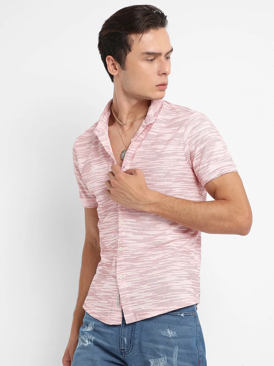 Textured Horizontal Striped Shirt