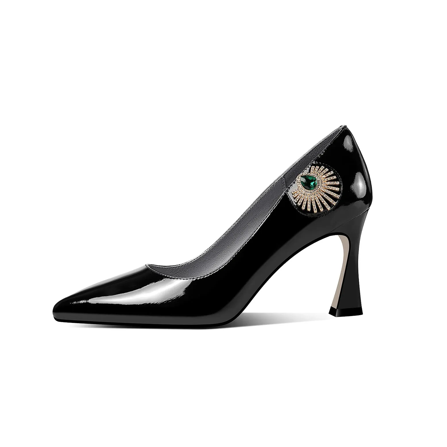 TinaCus Patent Leather Women's Handmade Pointed Toe Unique Glitter Rhinestone Emerald Crystal Design High Heel Slip On Pumps