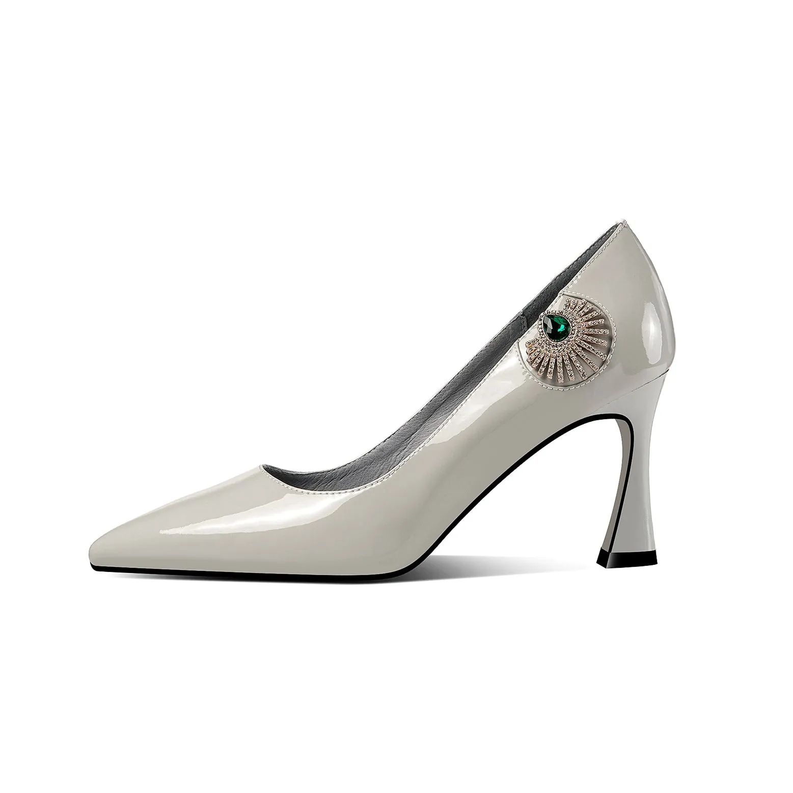 TinaCus Patent Leather Women's Handmade Pointed Toe Unique Glitter Rhinestone Emerald Crystal Design High Heel Slip On Pumps
