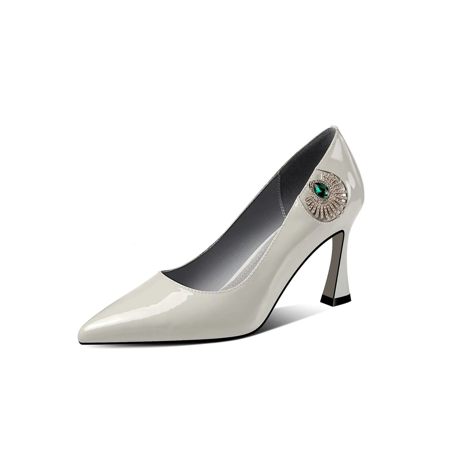 TinaCus Patent Leather Women's Handmade Pointed Toe Unique Glitter Rhinestone Emerald Crystal Design High Heel Slip On Pumps