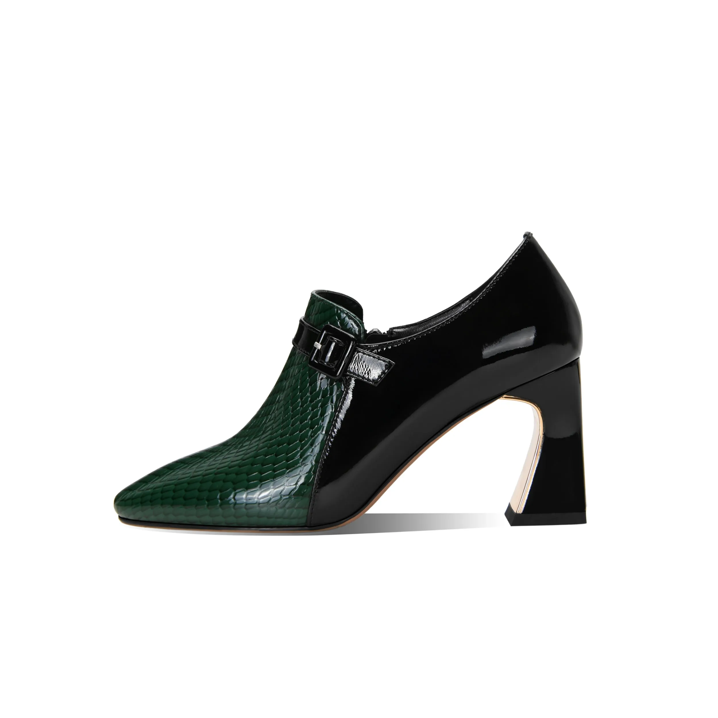TinaCus Women's Genuine Leather Round Toe Handmade Buckle Side Zipper Multi-Colored Mid Chunky Heel Stylish Pumps Shoes