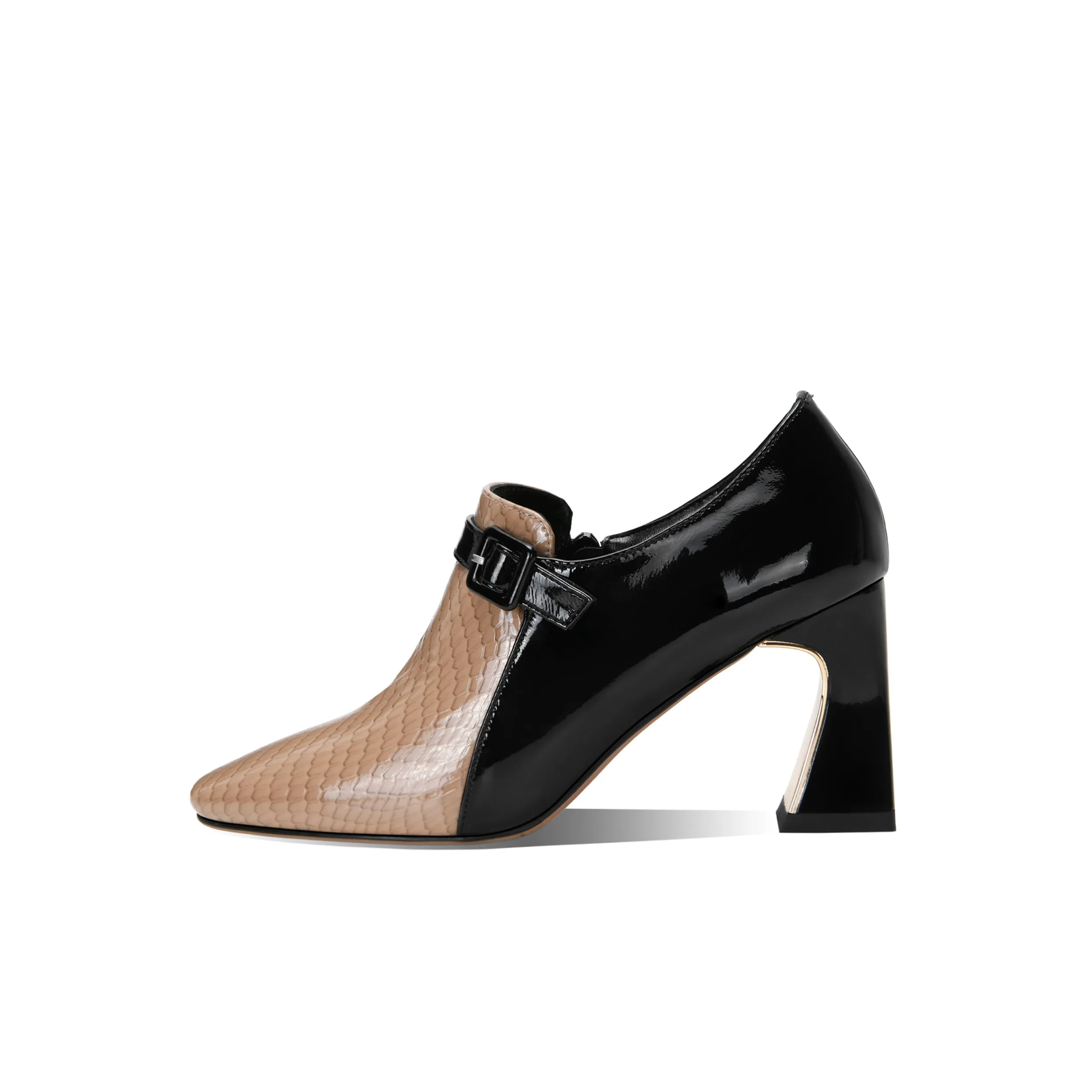 TinaCus Women's Genuine Leather Round Toe Handmade Buckle Side Zipper Multi-Colored Mid Chunky Heel Stylish Pumps Shoes