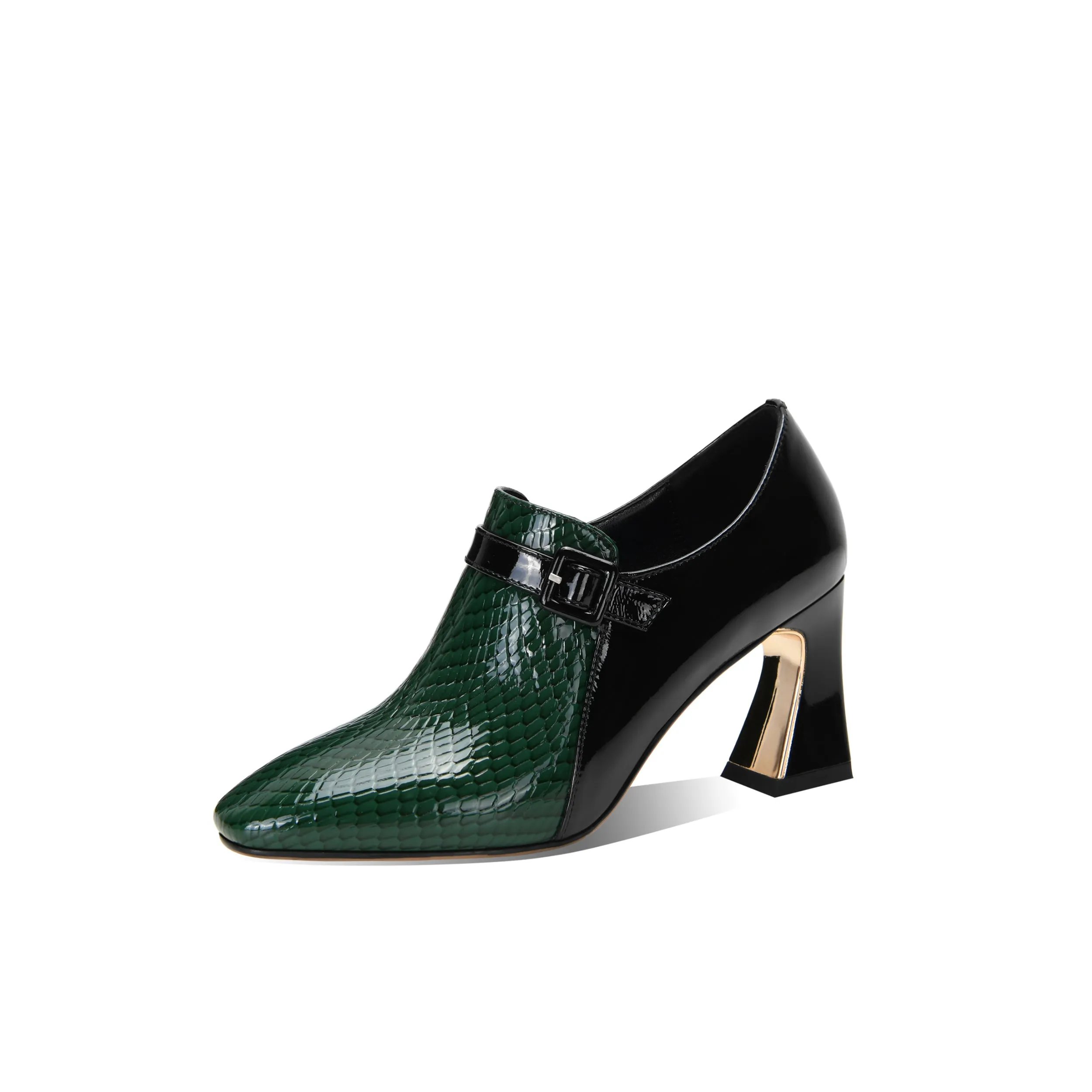 TinaCus Women's Genuine Leather Round Toe Handmade Buckle Side Zipper Multi-Colored Mid Chunky Heel Stylish Pumps Shoes