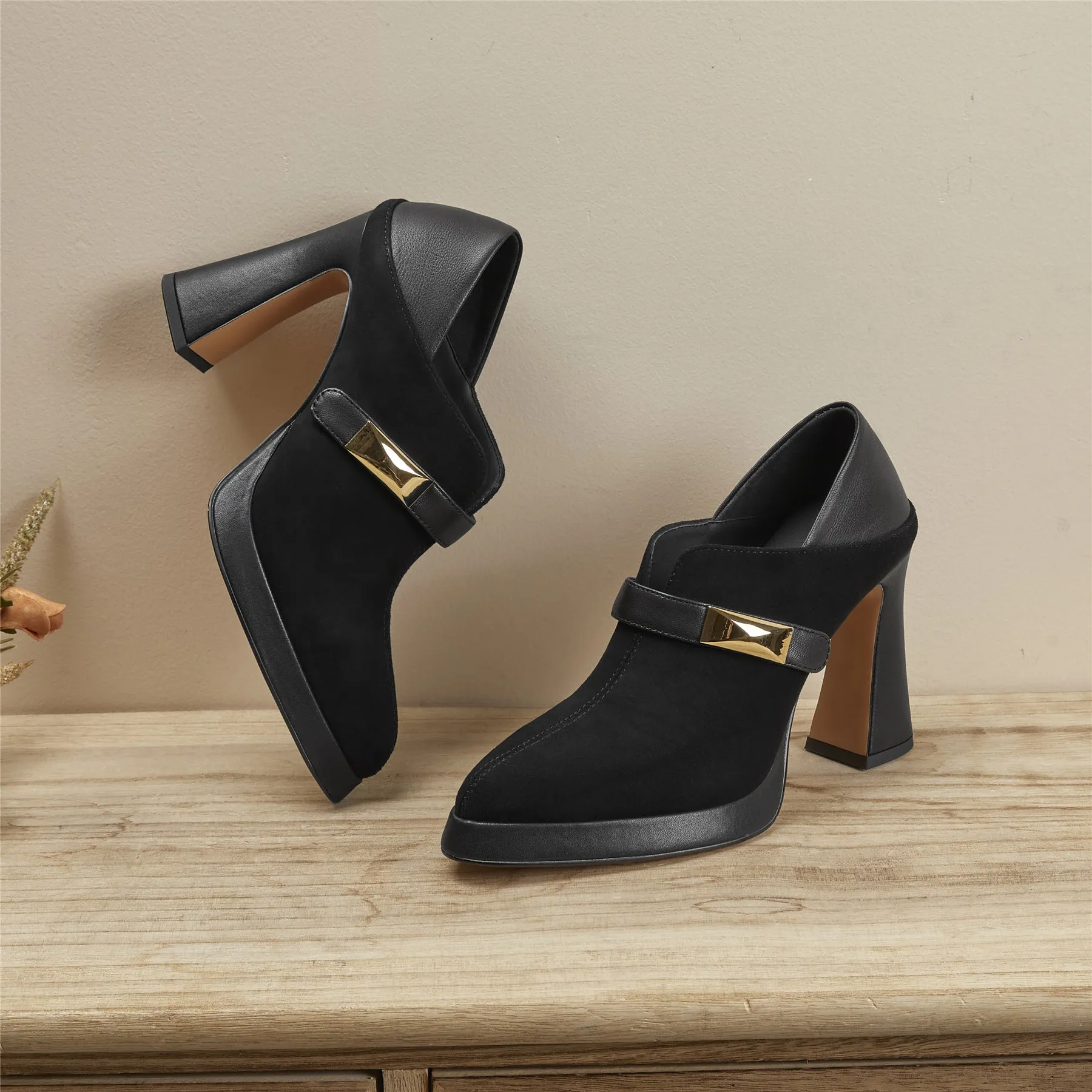 TinaCus Women's Suede Genuine Leather Platform Handmade High Heel Pumps