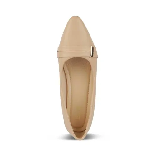 tresmode NEWAR Women's Block Heels Pump Sandals Stylish Beige, 6 UK / 39 EU - Pointed Toe Ladies Footwear Soft Comfortable Shoes