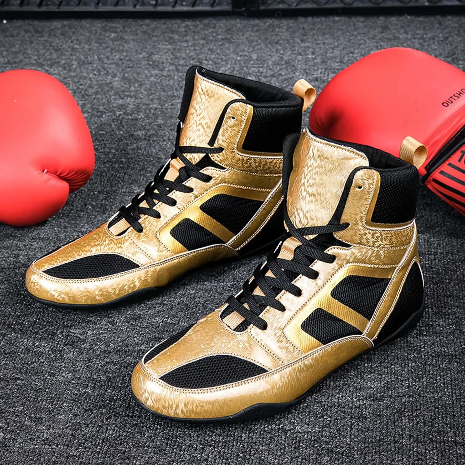 Usoway Men's Professional Boxing Shoes Non-Slip Wrestling Shoes Women's Lightweight Boxing Wrestling Training Shoes Adult Fitness Sports Shoes Fighting Weightlifting Multifunctional Shoes