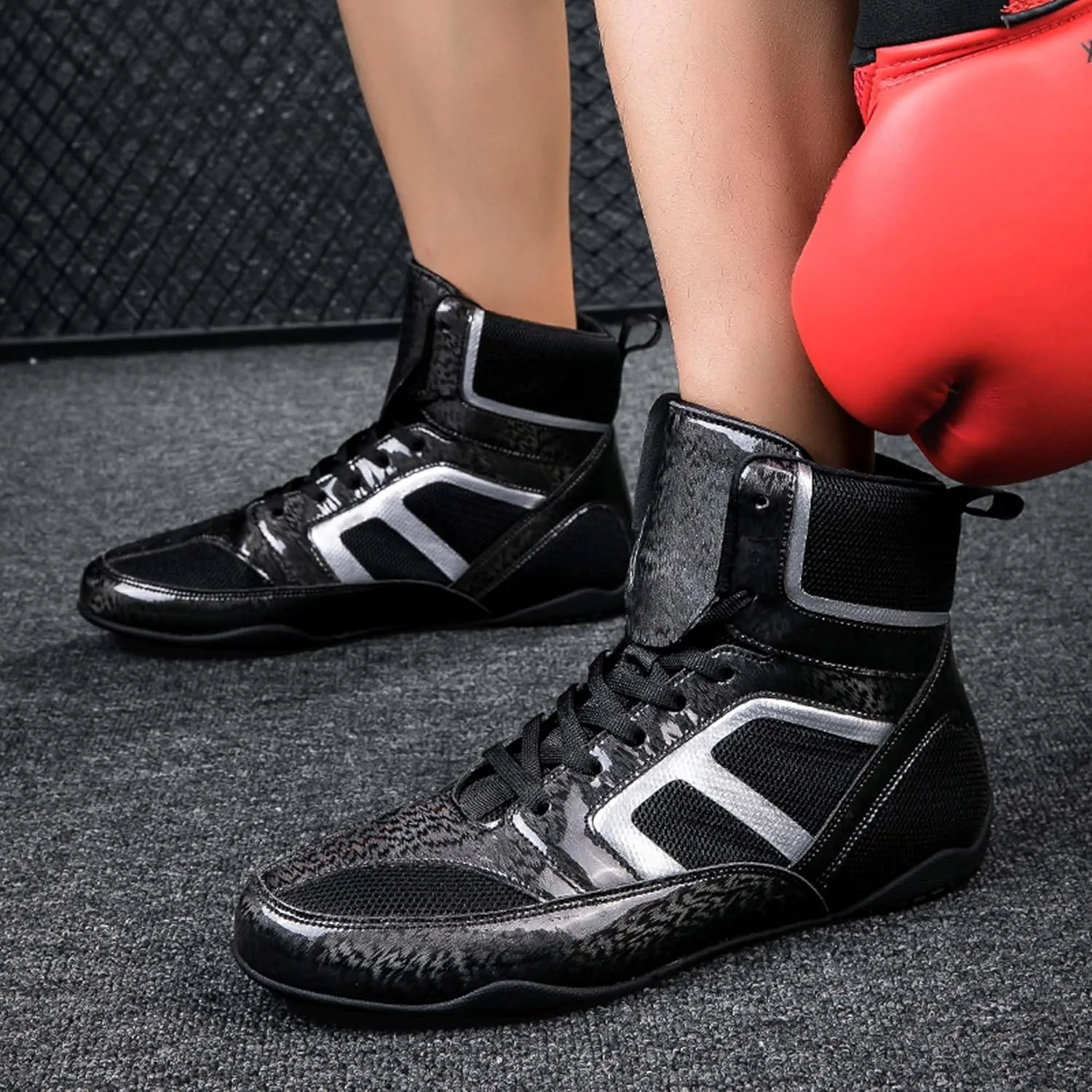 Usoway Men's Professional Boxing Shoes Non-Slip Wrestling Shoes Women's Lightweight Boxing Wrestling Training Shoes Adult Fitness Sports Shoes Fighting Weightlifting Multifunctional Shoes