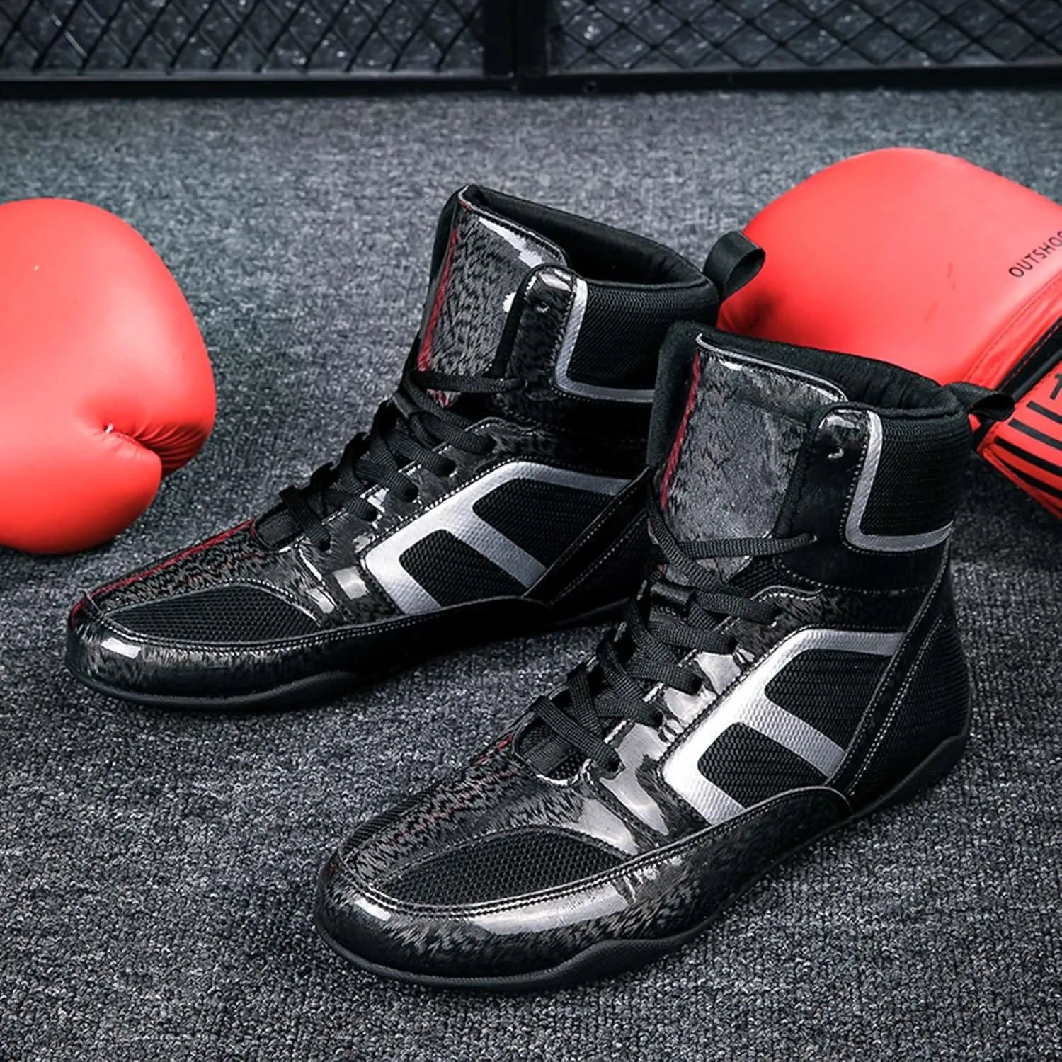 Usoway Men's Professional Boxing Shoes Non-Slip Wrestling Shoes Women's Lightweight Boxing Wrestling Training Shoes Adult Fitness Sports Shoes Fighting Weightlifting Multifunctional Shoes