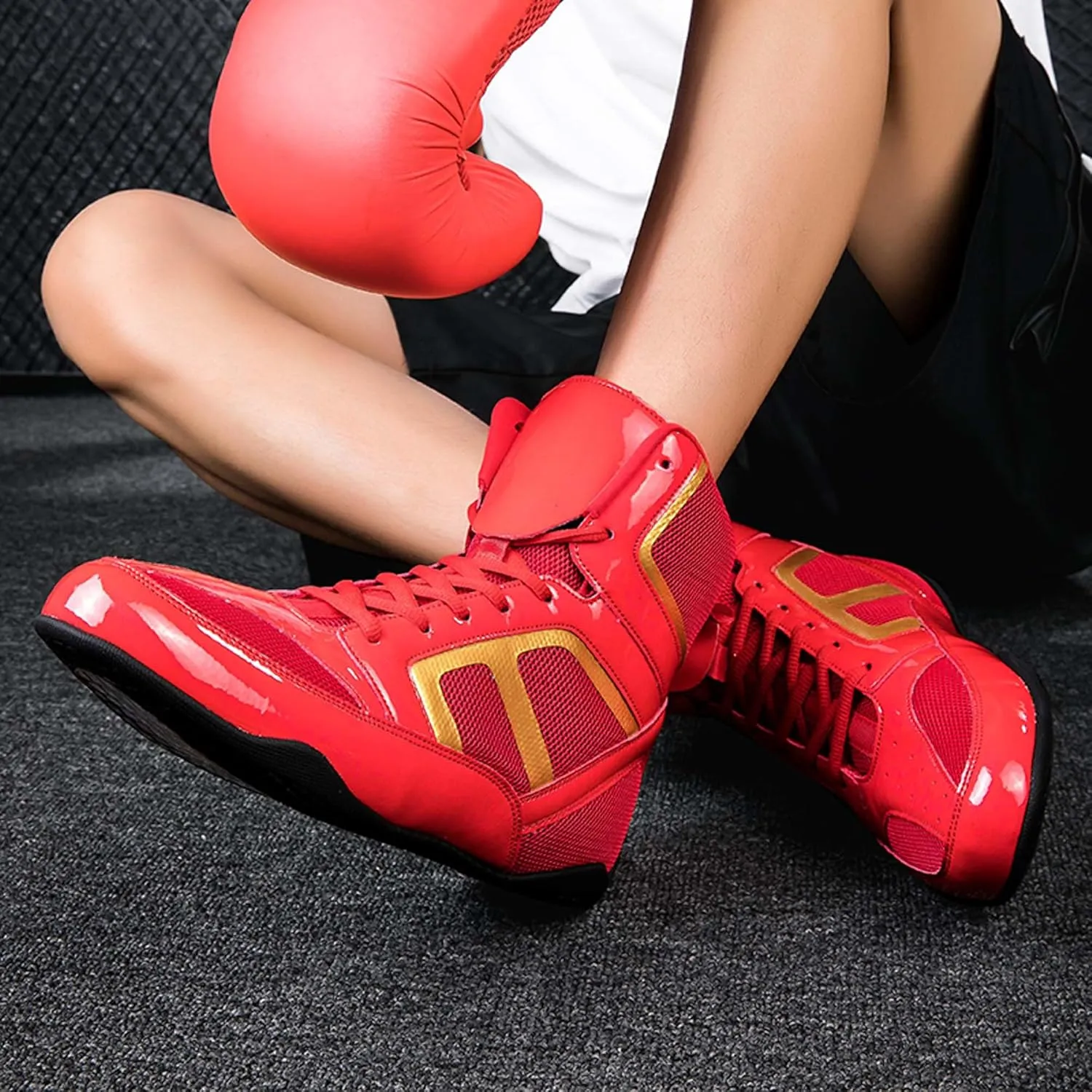 Usoway Men's Professional Boxing Shoes Non-Slip Wrestling Shoes Women's Lightweight Boxing Wrestling Training Shoes Adult Fitness Sports Shoes Fighting Weightlifting Multifunctional Shoes