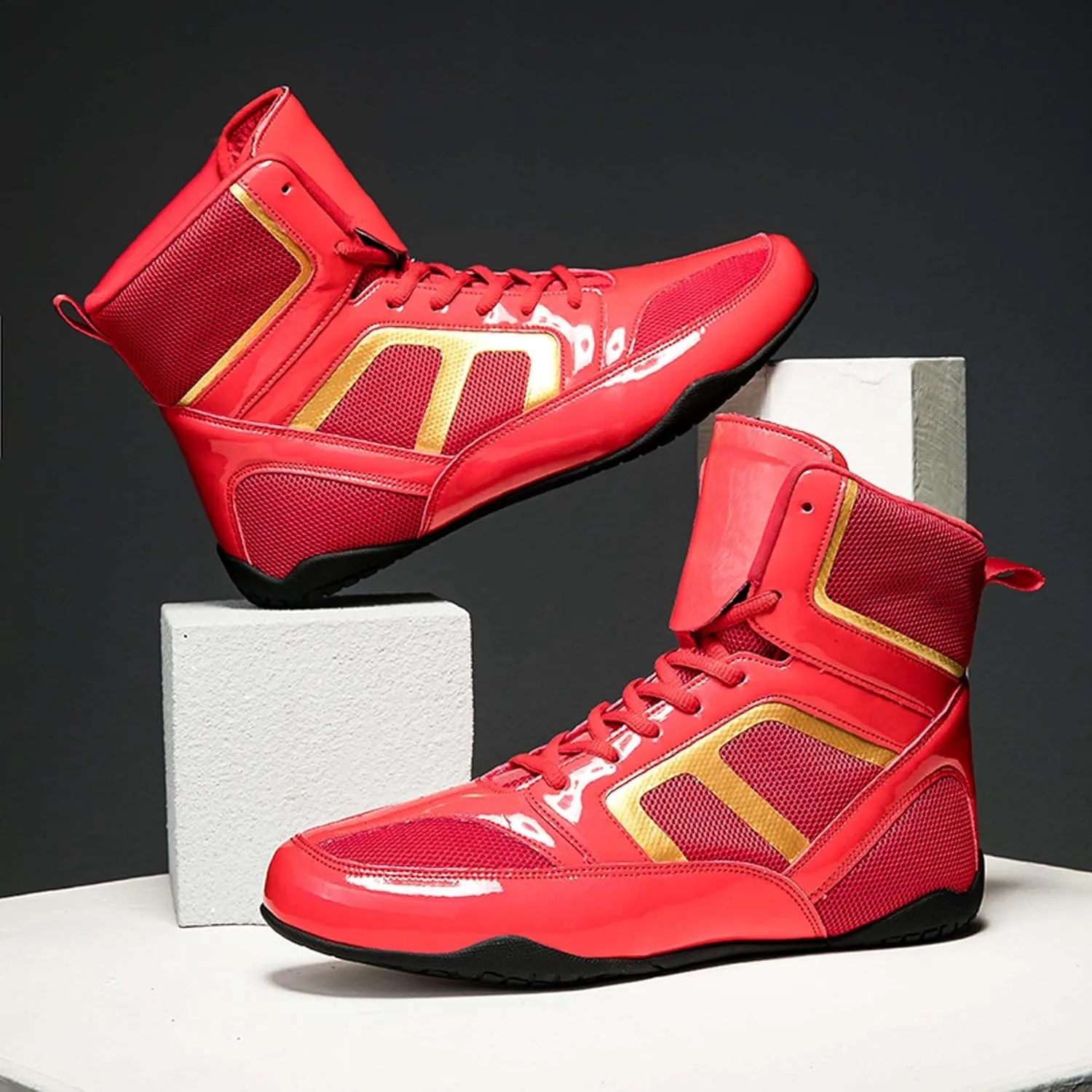 Usoway Men's Professional Boxing Shoes Non-Slip Wrestling Shoes Women's Lightweight Boxing Wrestling Training Shoes Adult Fitness Sports Shoes Fighting Weightlifting Multifunctional Shoes