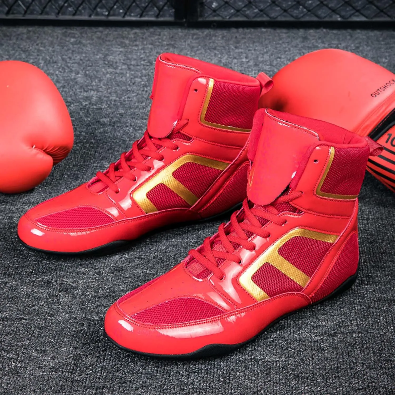 Usoway Men's Professional Boxing Shoes Non-Slip Wrestling Shoes Women's Lightweight Boxing Wrestling Training Shoes Adult Fitness Sports Shoes Fighting Weightlifting Multifunctional Shoes