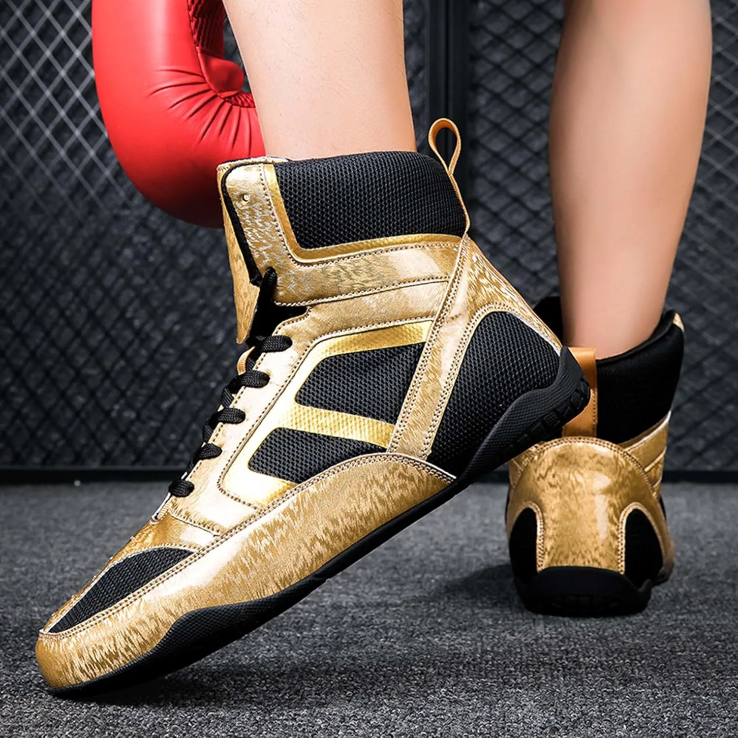 Usoway Men's Professional Boxing Shoes Non-Slip Wrestling Shoes Women's Lightweight Boxing Wrestling Training Shoes Adult Fitness Sports Shoes Fighting Weightlifting Multifunctional Shoes