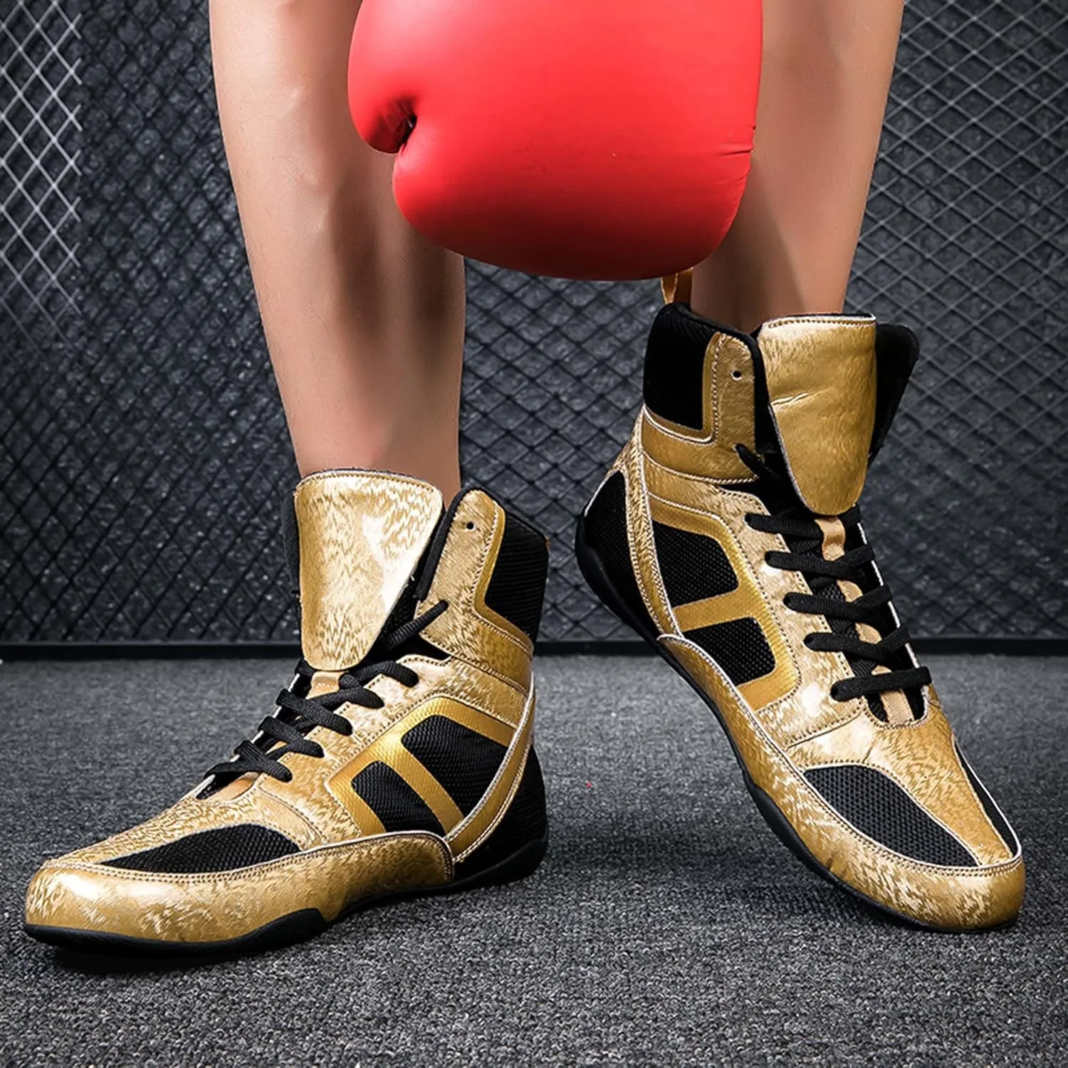 Usoway Men's Professional Boxing Shoes Non-Slip Wrestling Shoes Women's Lightweight Boxing Wrestling Training Shoes Adult Fitness Sports Shoes Fighting Weightlifting Multifunctional Shoes