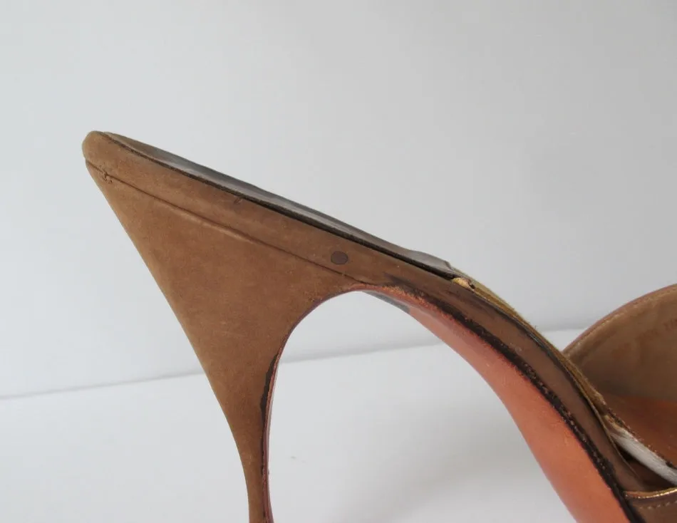 Vintage 60's Cocoa Suede Springolator Heels Shoes 8 / 8.5 M