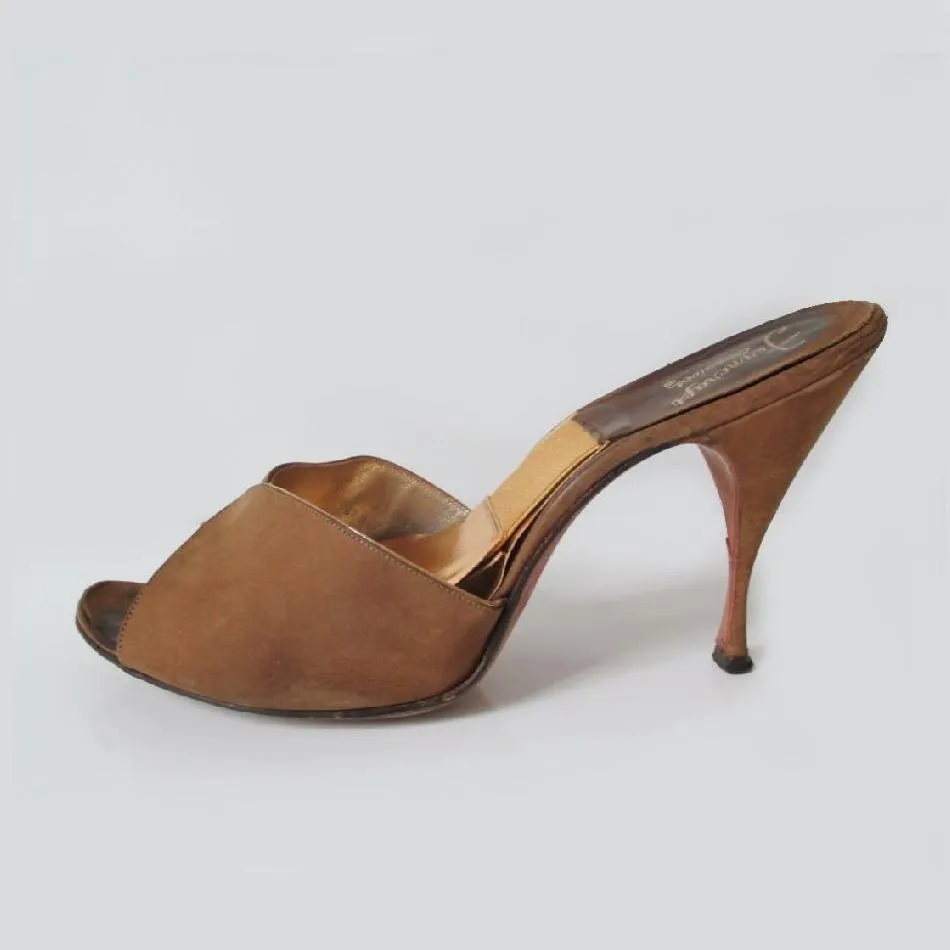 Vintage 60's Cocoa Suede Springolator Heels Shoes 8 / 8.5 M