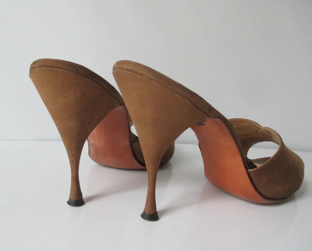 Vintage 60's Cocoa Suede Springolator Heels Shoes 8 / 8.5 M
