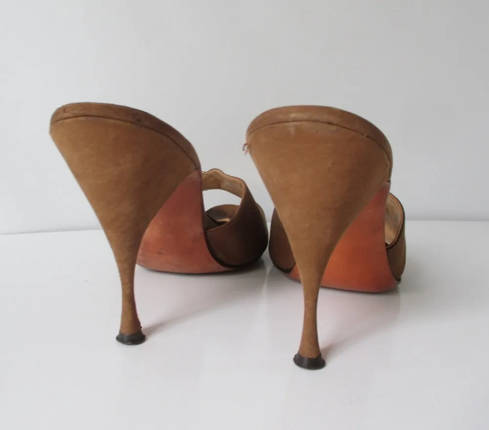 Vintage 60's Cocoa Suede Springolator Heels Shoes 8 / 8.5 M