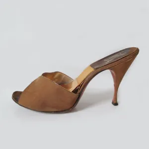 Vintage 60's Cocoa Suede Springolator Heels Shoes 8 / 8.5 M