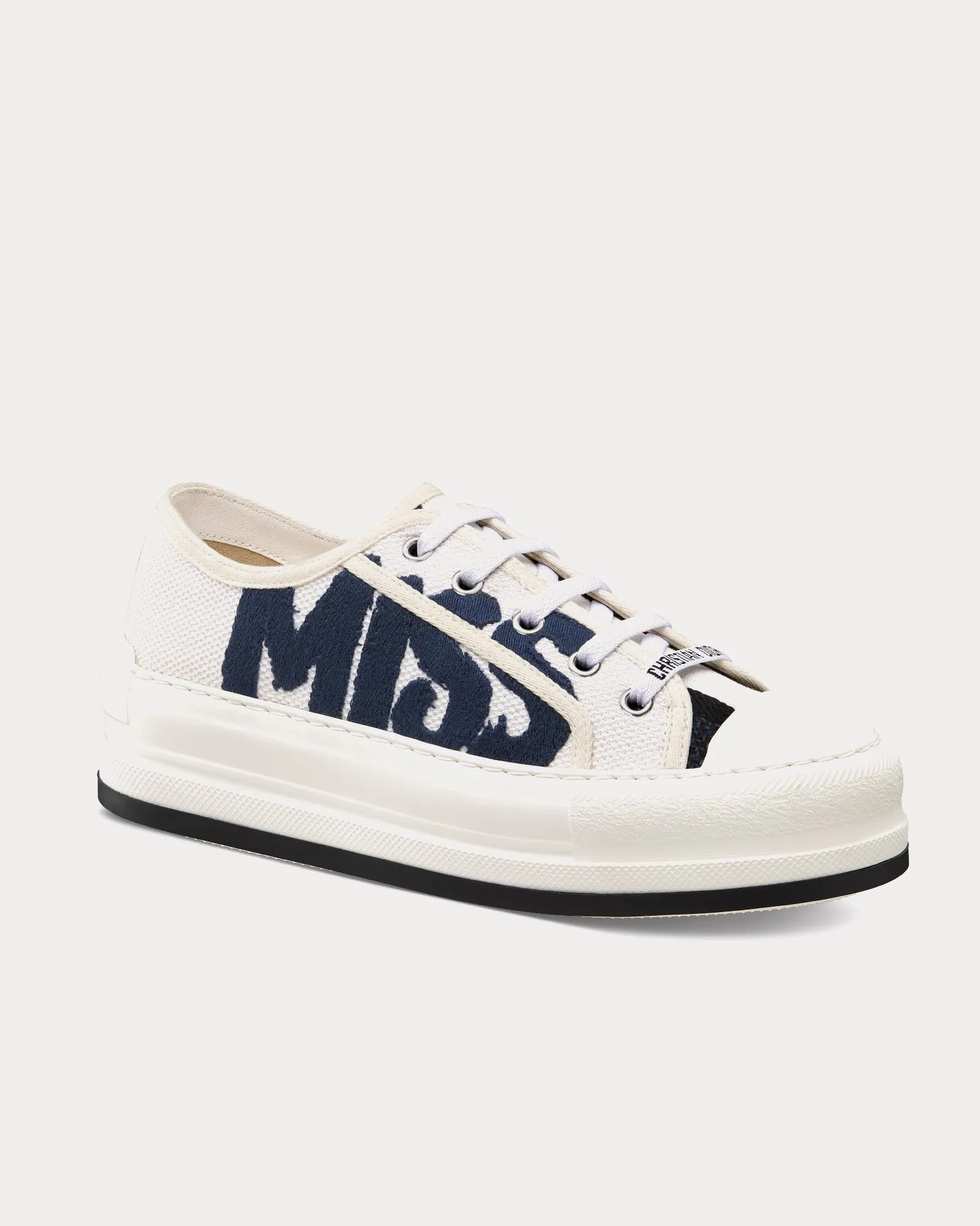 Walk'n'Dior Platform White and Deep Blue Embroidered Cotton Low Top Sneakers