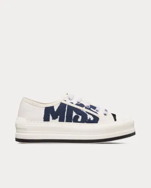 Walk'n'Dior Platform White and Deep Blue Embroidered Cotton Low Top Sneakers