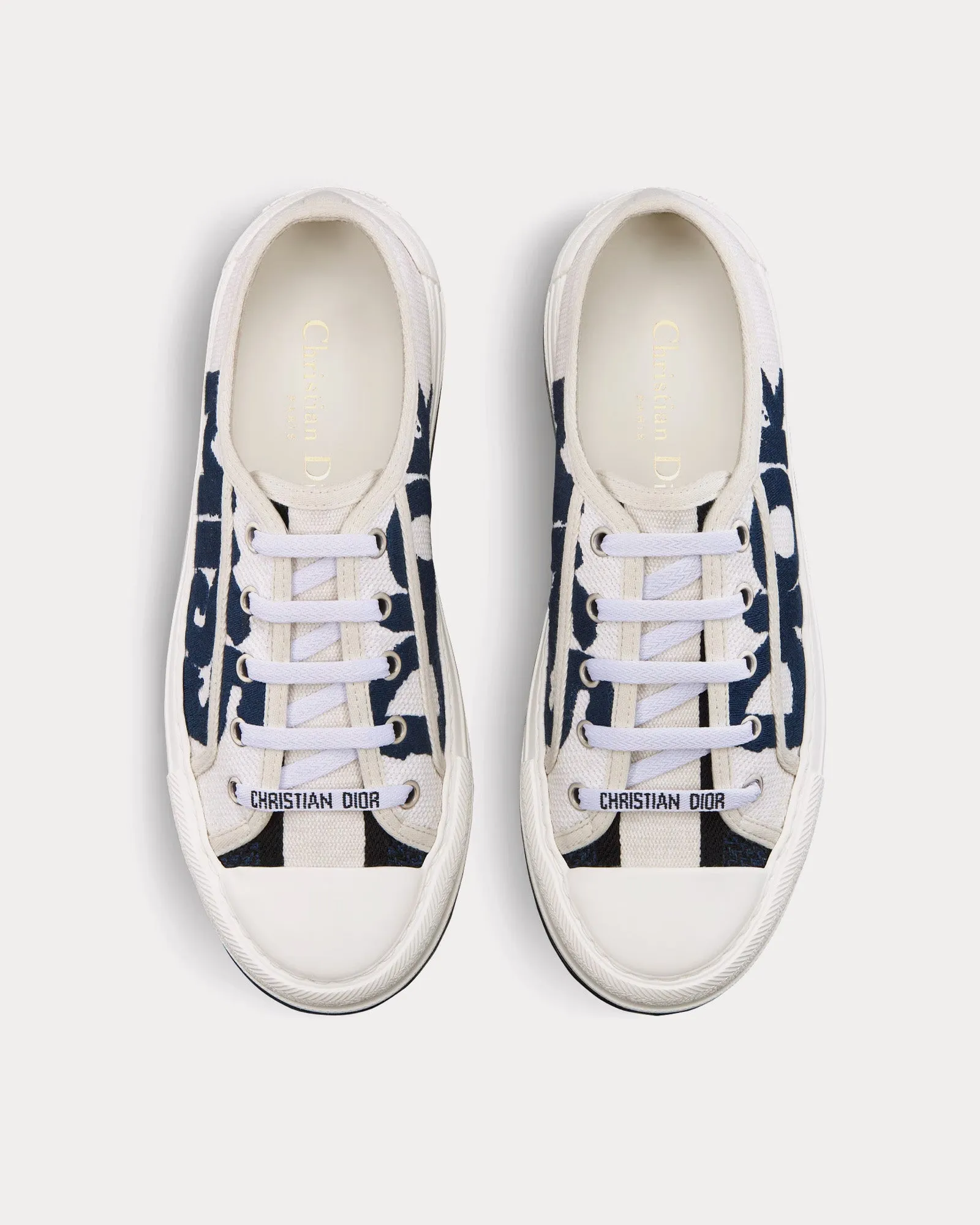 Walk'n'Dior Platform White and Deep Blue Embroidered Cotton Low Top Sneakers