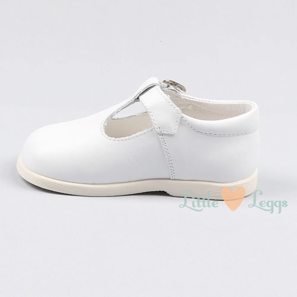 White Leather T-Bar Shoes