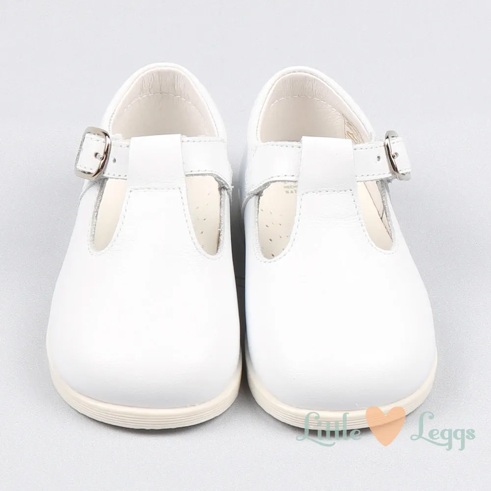 White Leather T-Bar Shoes