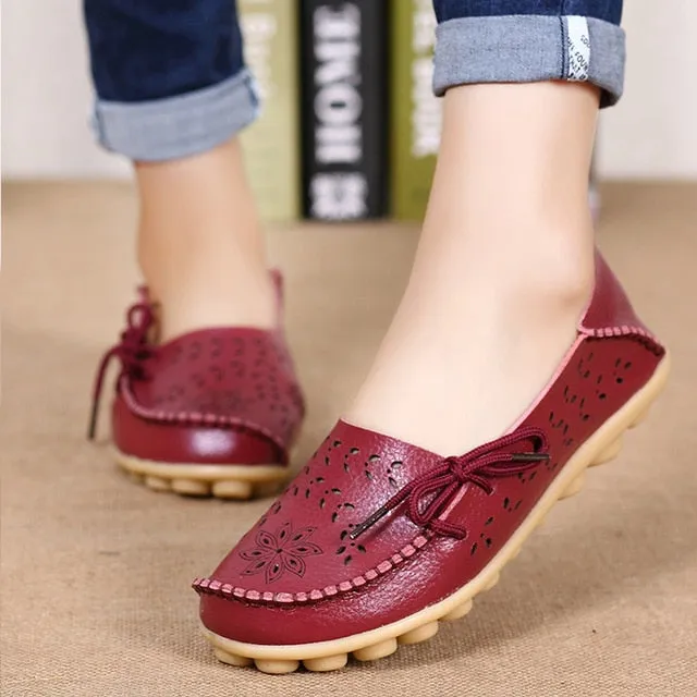 Women Flats Women Genuine Leather Shoes Slip On Loafers