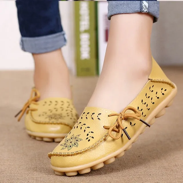 Women Flats Women Genuine Leather Shoes Slip On Loafers