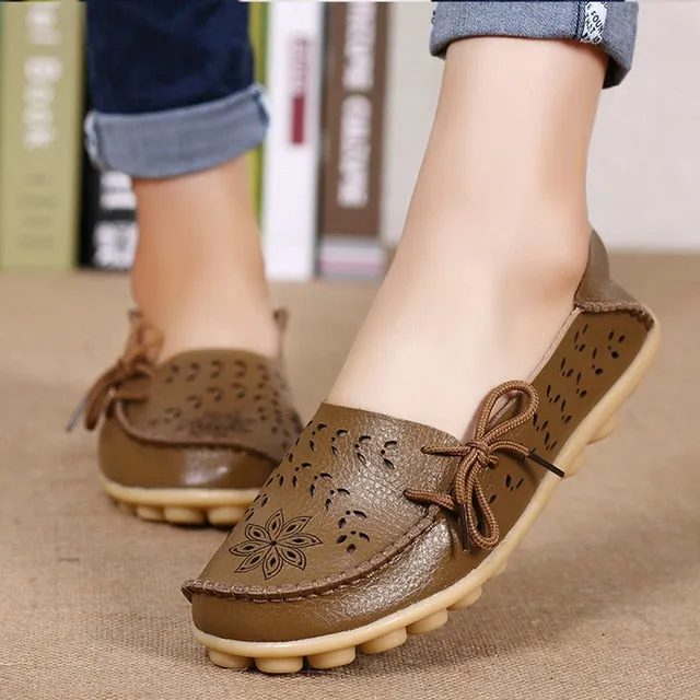 Women Flats Women Genuine Leather Shoes Slip On Loafers