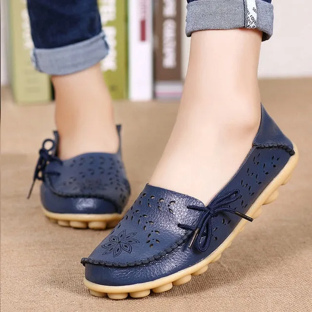 Women Flats Women Genuine Leather Shoes Slip On Loafers