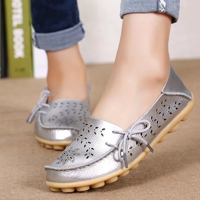 Women Flats Women Genuine Leather Shoes Slip On Loafers